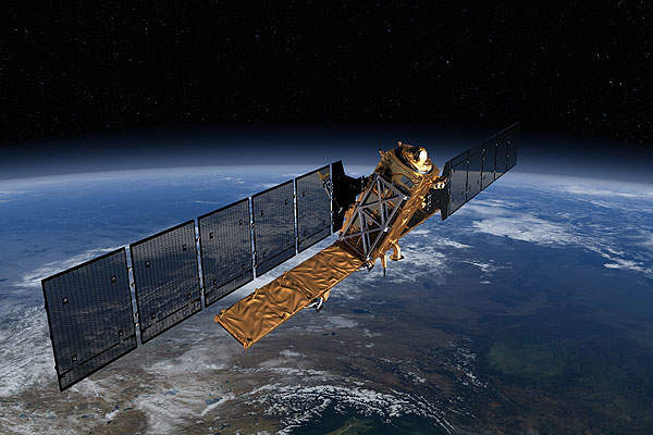 Artist's rendering showing the Sentinel-1A satellite model. Image courtesy of ESA/ATG Medialab.