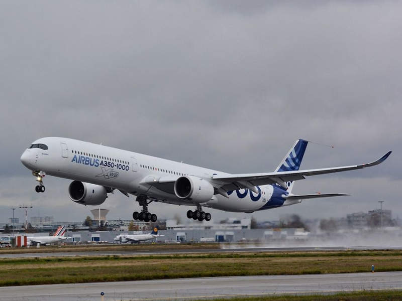 Airbus A350-1000 passenger jet made its first flight in November 2016. Credit:  JV Reymondon / Airbus.