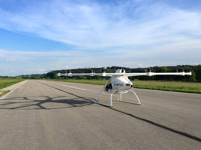 The Volocopter VC200 is a twin-seat, all-electric helicopter. Credit: e-volo.