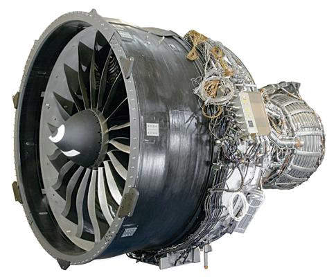 The General Electric GENX (GE next generation) engine is a derivative of the GE90 engine and uses composite fan blades. Image courtesy of GE.