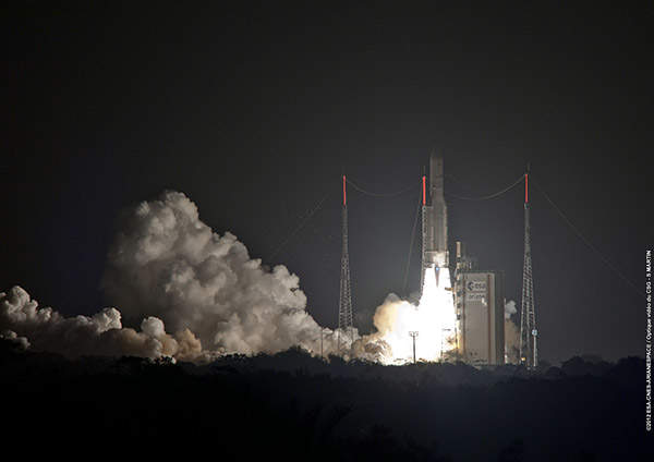 The satellite was launched with Skynet 5D on an Ariane 5 ECA rocket from Kourou, French Guiana. Image courtesy of Orbital Sciences Corporation.