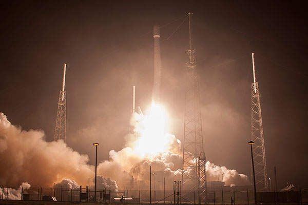 The Falcon 9 rocket launched the ABS-3A using nine Merlin 1D engines. Credit: Space Exploration Technologies Corporation.