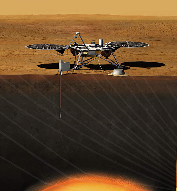 HP3 geophysical instrument will descend up to 16ft below the Mars surface, and will drill a 14in hollowed-out, electromechanically-festooned Tractor Mole. Image courtesy of JPL/NASA.
