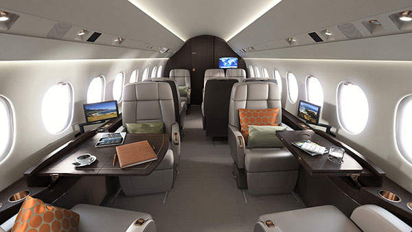 The cabin features a space of more than 1,000 cubic feet. Image courtesy of Dassault Aviation.