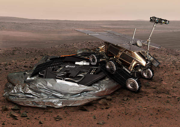 The ExoMars rover will be safely landed on Mars by the second EDM, with the help of a parachute. Credit: ESA - AOES Medialab.