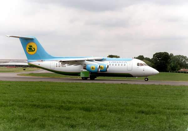 Uzbekistan Airlines RJ85 on the ground.