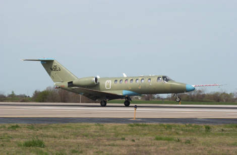 The Citation CJ3 at its first landing at Mid-Continent Airport, Wichita, Kansas.