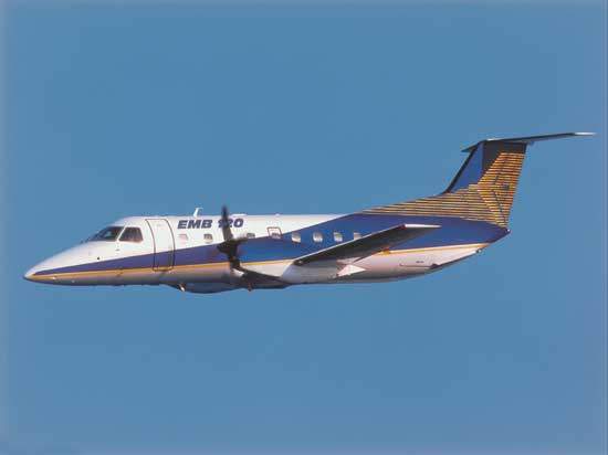 The EMB-120 Brasilia 30-seat twin-turboprop airliner.