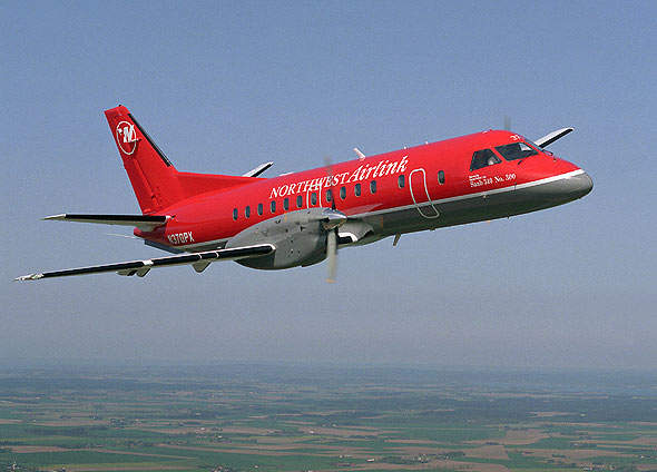 The Saab 340B turboprop in service with Northwest Airlink of Memphis, Tennessee.