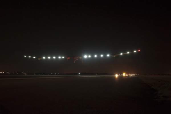 The solar-powered plane has successfully completed its maiden transcontinental flight from Madrid, Spain, by landing at Rabat Sale airport in Morocco. Image courtesy of © Solar Impulse