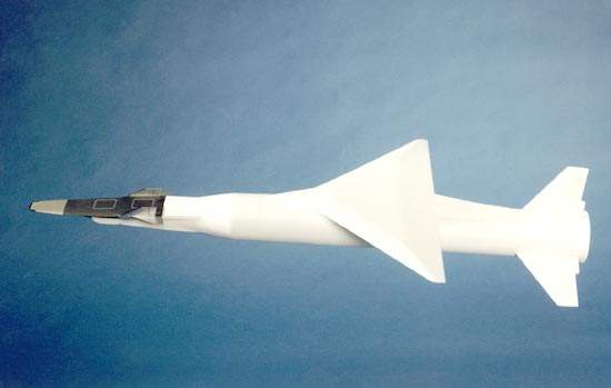 Model of the X-43A vehicle mounted on the booster.