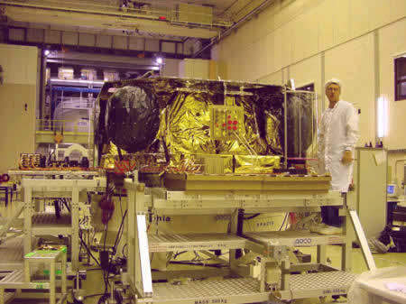 The Integral service module being prepared for Electromagnetic Compatibility tests.