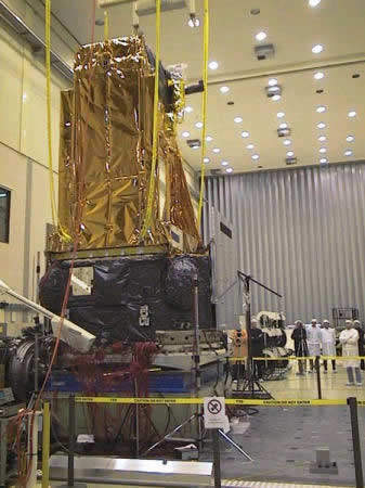 The Integral spacecraft during one of the many vibration tests at ESTEC.