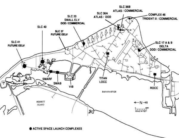 Layout of the Kennedy Space Center (KSC); the Kennedy Space Center is the oldest of the American space programme's sites.