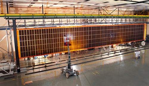 Solar arrays in the Lockheed Martin factory.