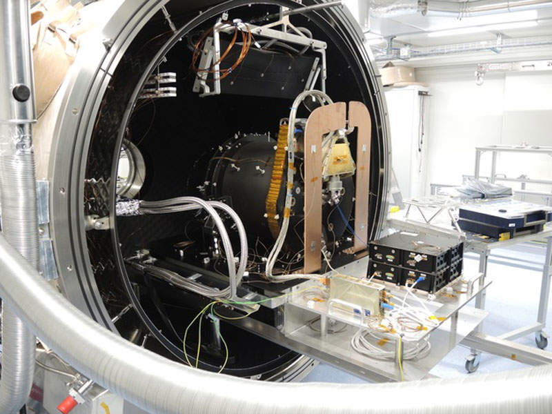 CHEOPS’ scientific instrument underwent thermal vacuum tests at the University of Bern. Credit: The University of Bern.