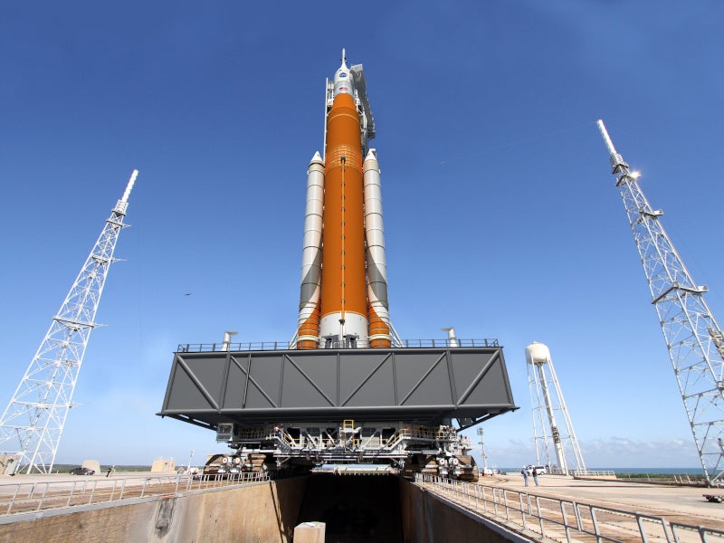 Space Launch System (SLS) is an advanced launch vehicle being developed by Nasa. Credit: Nasa.