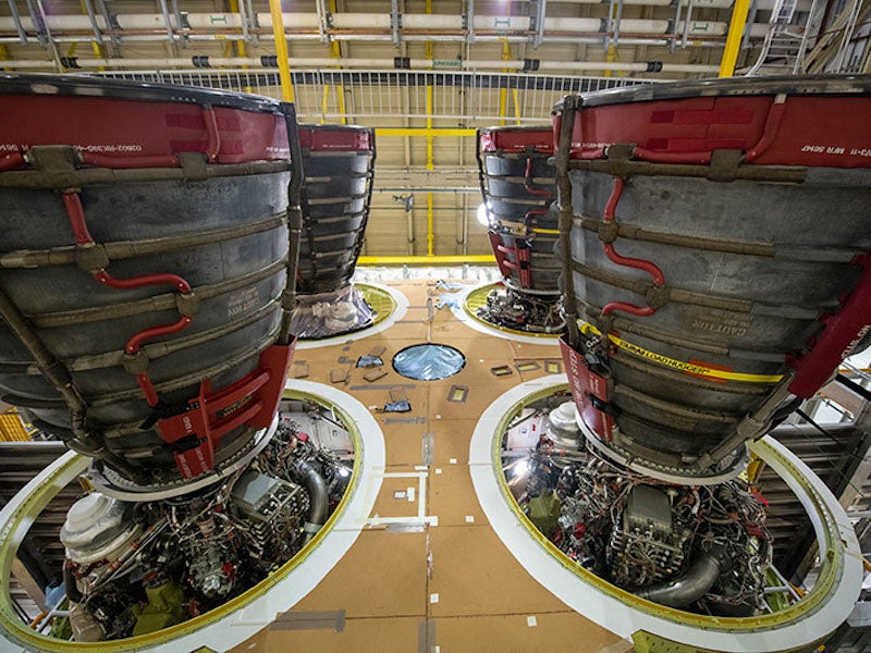 The RS-25 engines will produce more than 2Mlb of thrust. Credit: Aerojet Rocketdyne.